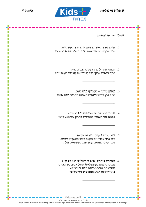 בעיות מילוליות כיתה ו' - KidsPlus - ניב רווח