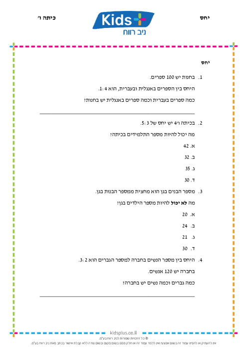 יחס כיתה ו' - KidsPlus - ניב רווח